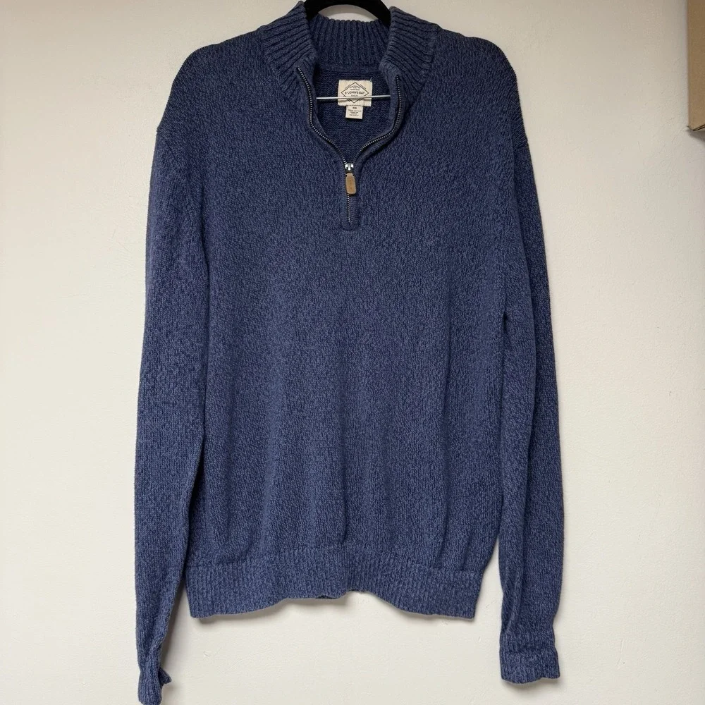 St Johns Bay Mens‎ XXL Blue Marl 100% Cotton Quarter Zip Pullover Sweater